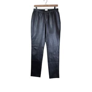 Neiman Marcus Black Leather Elastic Waist Full Length Pull On Pants